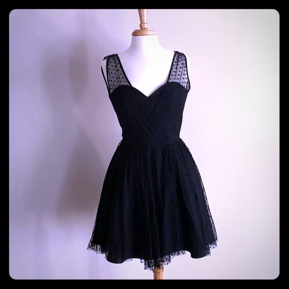 Milly Black Tulle Polka Dot Overlay Sheath Dress